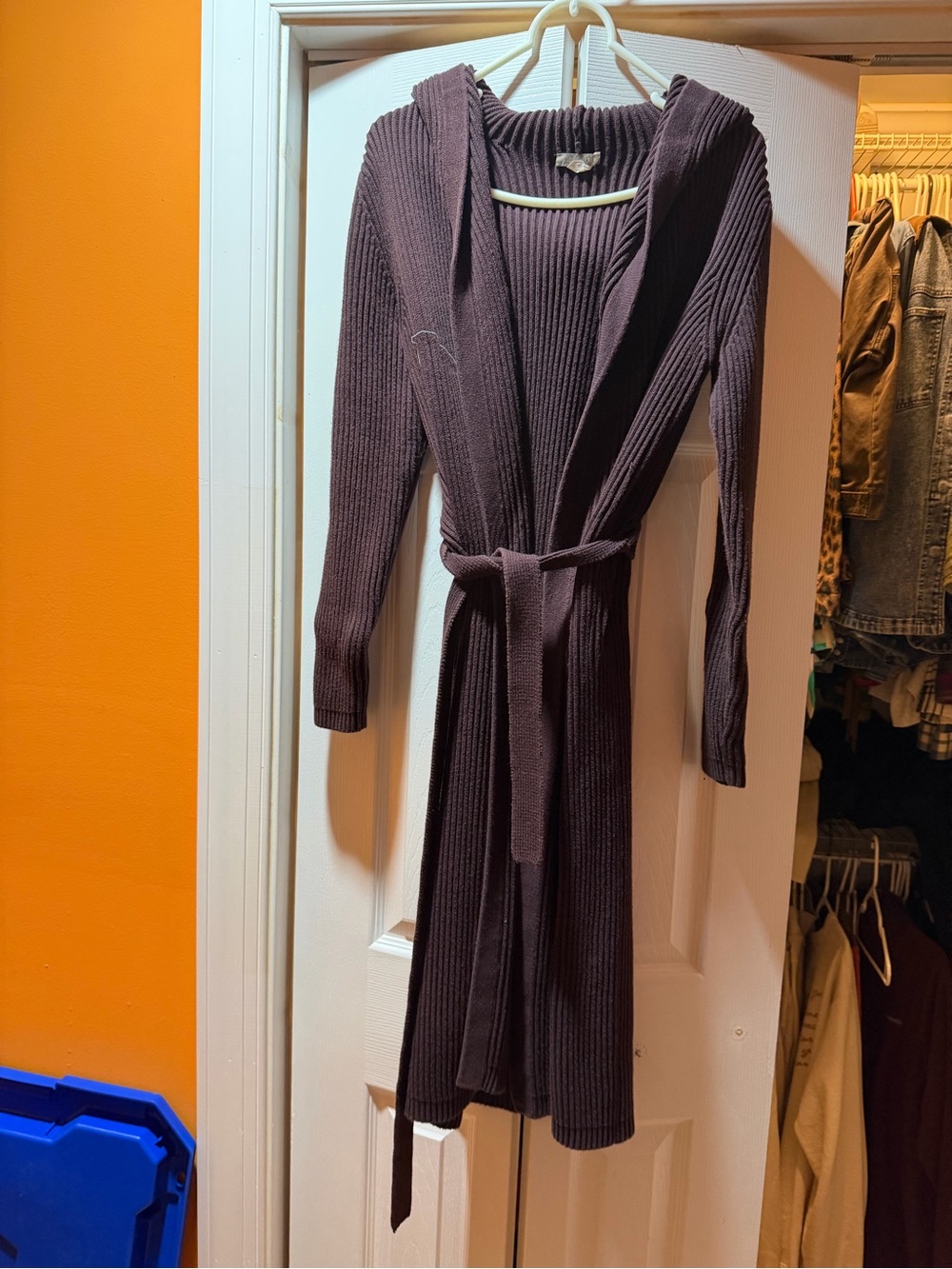 J. Crew Plum Ribbed Hooded Cardigan